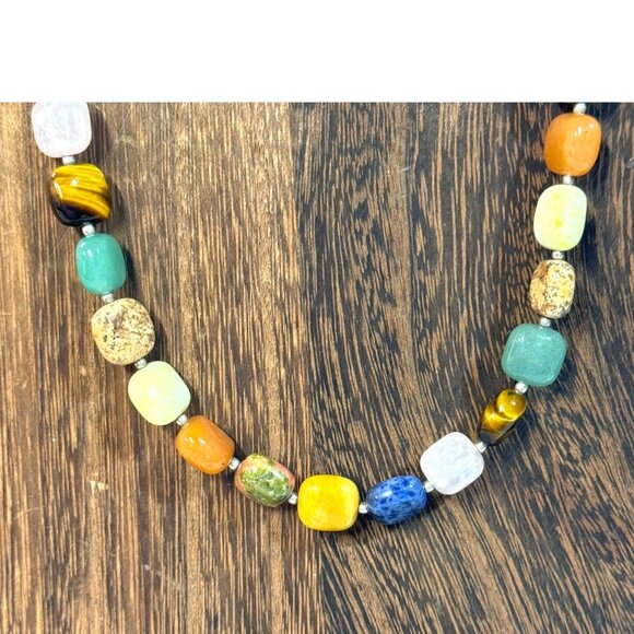 Jay King DTR Multicolor Gemstone Square Bead Necklace Sterling Silver Chunky - Picture 1 of 10